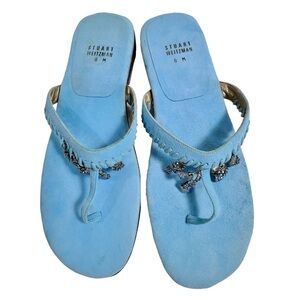 Stuart Weitzman shoe charm trimmed light blue suede sandals